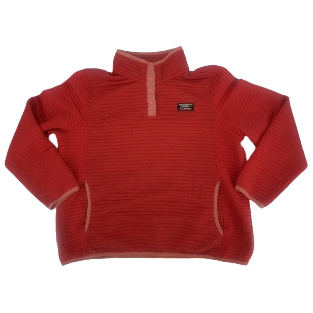 L.L. Bean Airlight Knit Pullover Snap Neck Coral Pink XL Petite - Picture 3 of 7